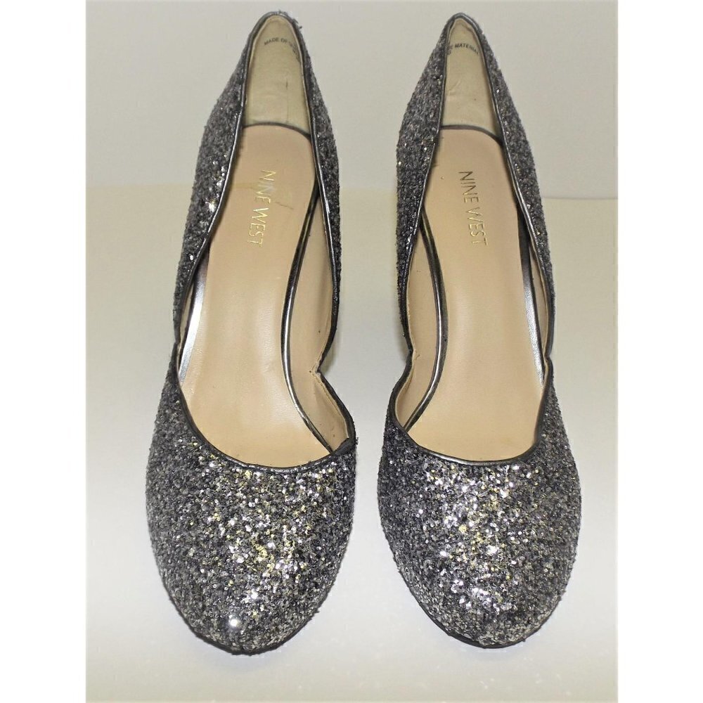 Nine West 9M silver sparkle 4" stilletos